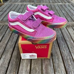 Vans Girls Old Skool V (Little Kid) Glitter Rainglow Pink